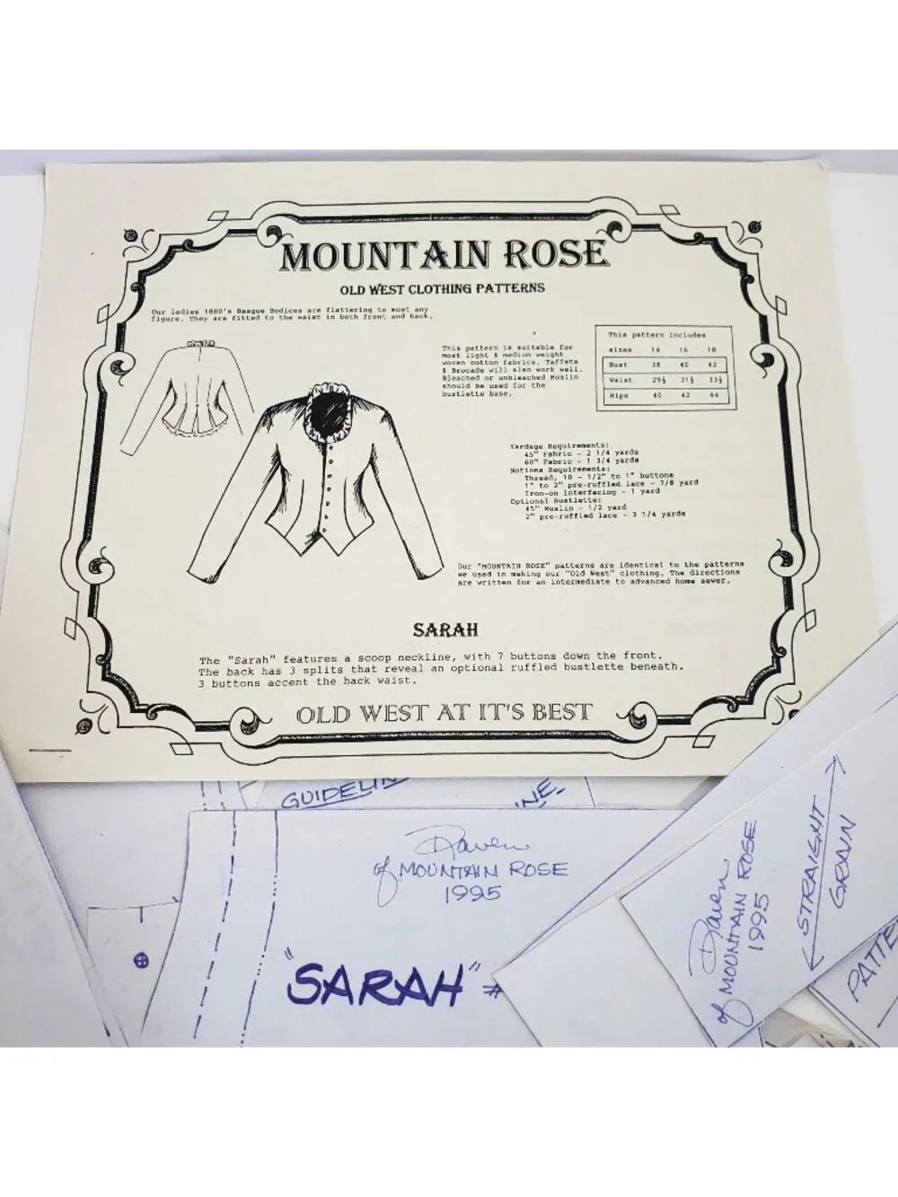 Mountain Rose Sarah Old West Clothing Patterns Sizes 14 16 18 Paper Vintage